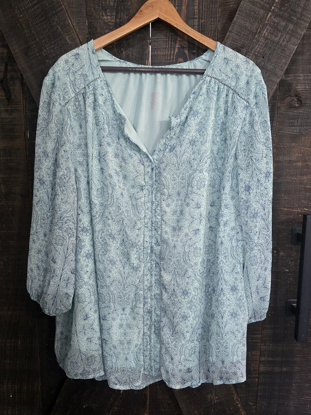 St John Bay Light Blue Floral Print Peasant Blouse - Women 3X